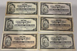 Vintage Canadian Tire Money Bank Notes Set