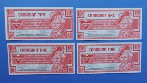 4 Vintage Canadian Tire 10 Cent Notes