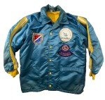 Vintage 70s Blue Satin Hockey Bomber Jacket