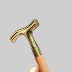 Vintage Wooden Walking Cane with Brass Handle