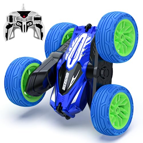 BEZGAR LED RC Stunt Car - 4WD, 360° Flips (Blue)