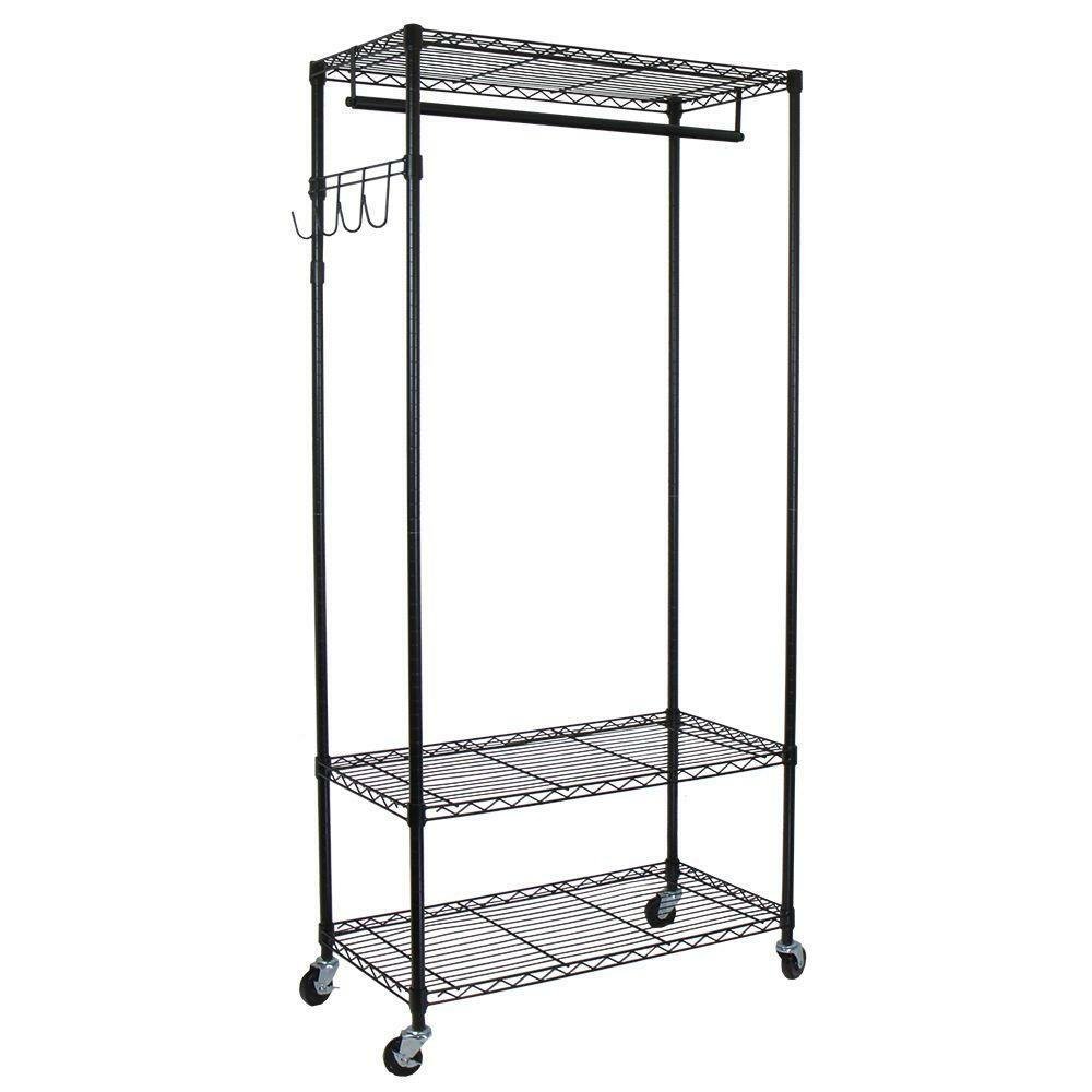 Adjustable Steel Clothes Rack with Detachable Hooks