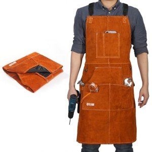 Leather Welding Apron with Tool Pockets - Adjustable