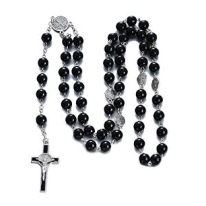 Catholic Black Rosary with Jesus Crucifix Necklace