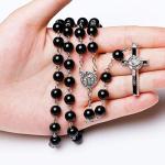 Catholic Black Rosary with Jesus Crucifix Necklace