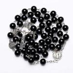 Catholic Black Rosary with Jesus Crucifix Necklace
