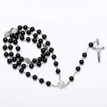 Catholic Black Rosary with Jesus Crucifix Necklace