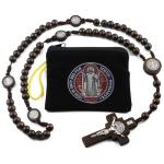 Dark Brown Saint Benedict Wooden Rosary with Pouch