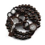 Dark Brown Saint Benedict Wooden Rosary with Pouch