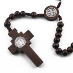 Dark Brown Saint Benedict Wooden Rosary with Pouch