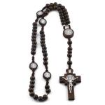 Dark Brown Saint Benedict Wooden Rosary with Pouch