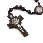 Dark Brown Saint Benedict Wooden Rosary with Pouch