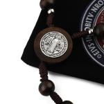 Dark Brown Saint Benedict Wooden Rosary with Pouch