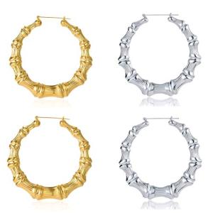 Large Bamboo Hoop Earrings in Gold and Silver