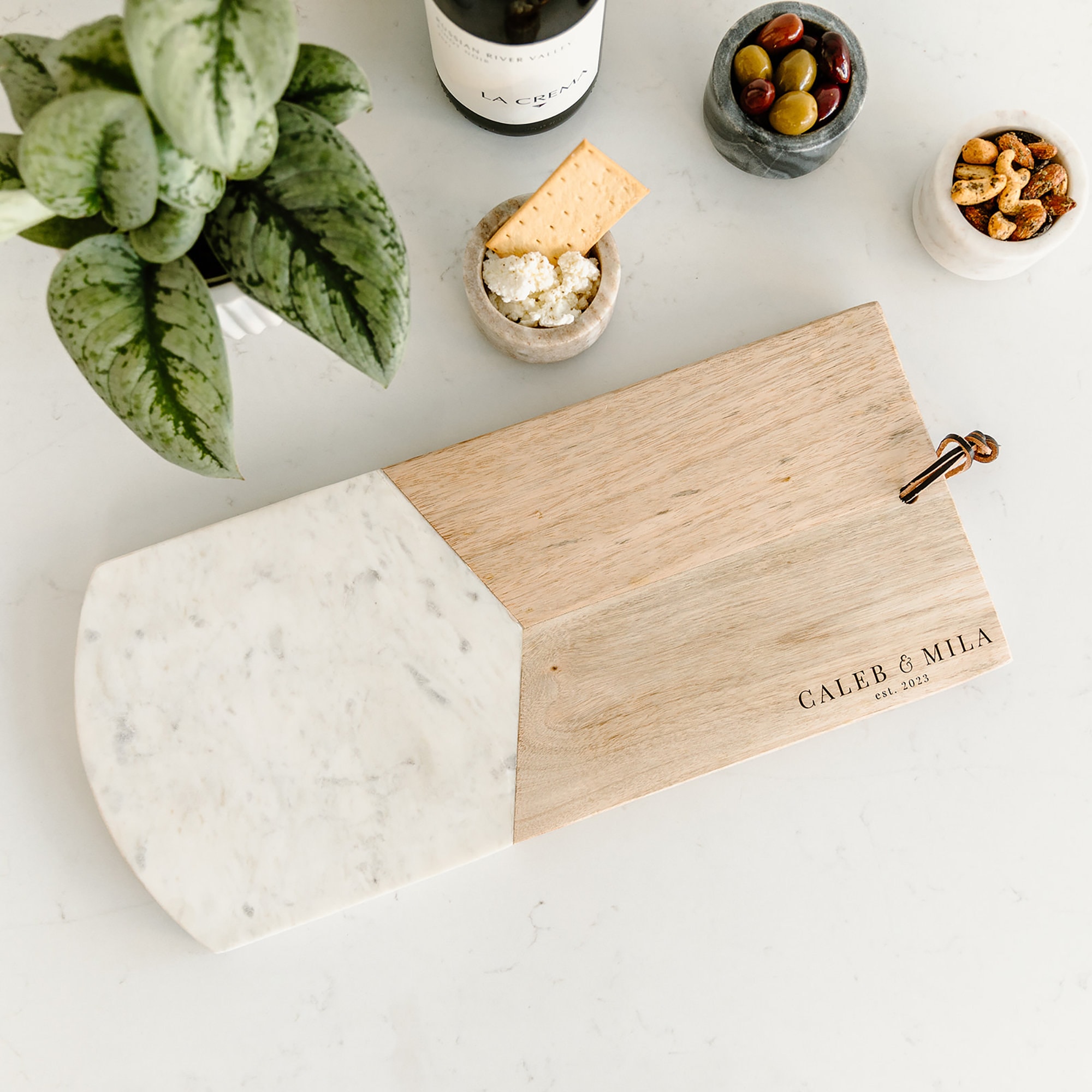 Personalized Marble and Wood Cheese Board Set