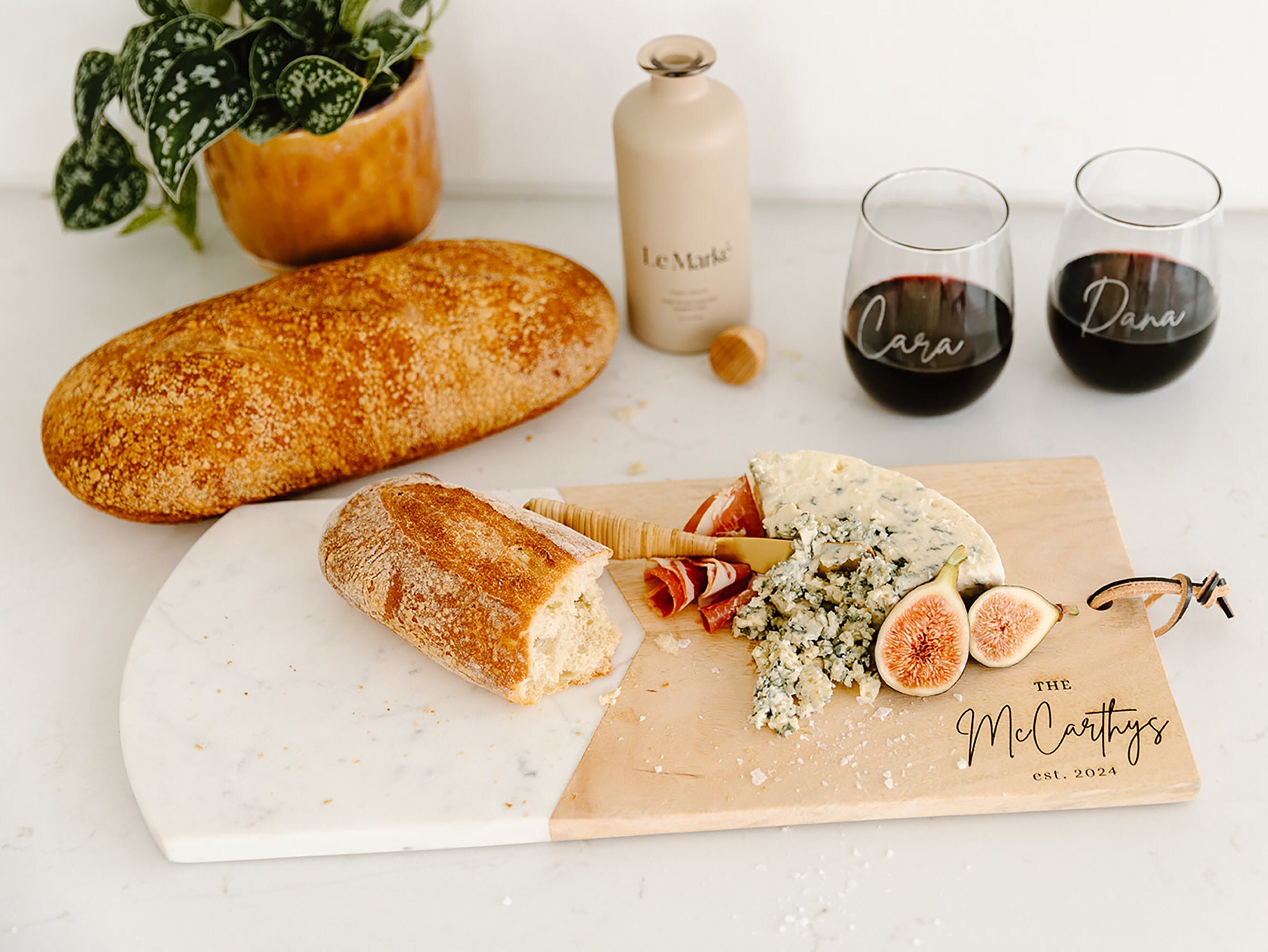 Personalized Marble and Wood Cheese Board Set