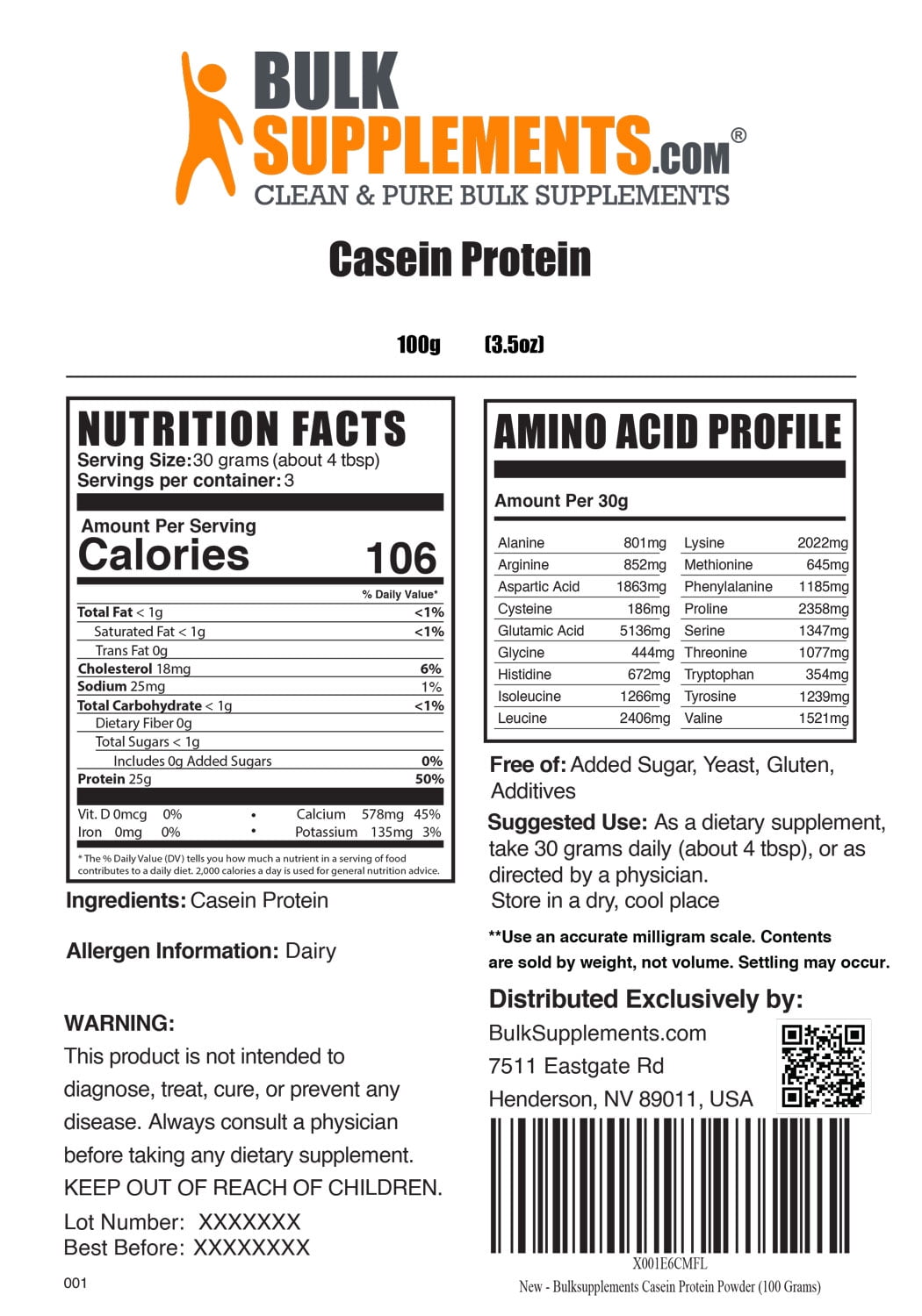 Muscle Recovery Casein Protein Powder (100g)