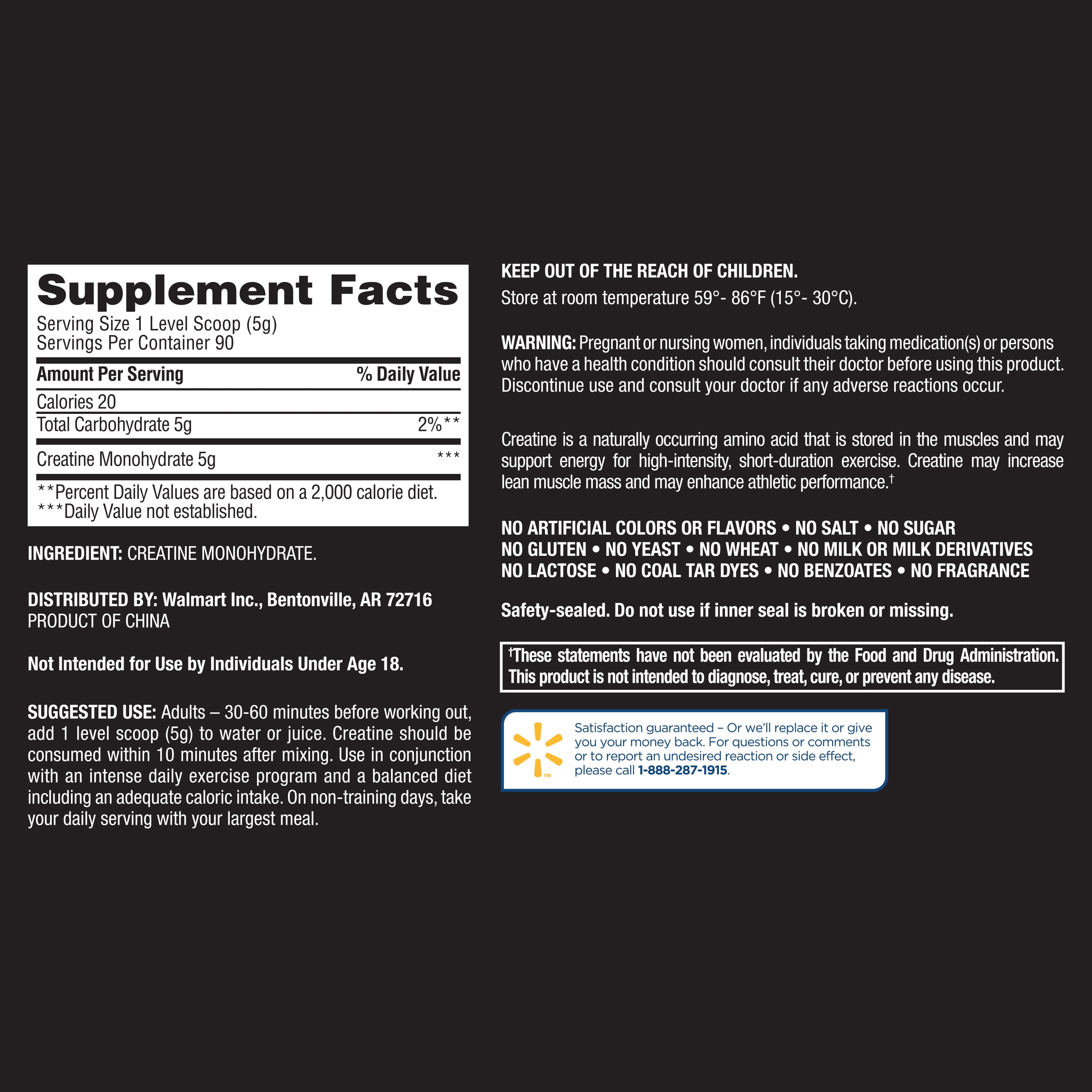 Equate Creatine Monohydrate Dietary Supplement, Unflavored, 5 g, 15.87 oz