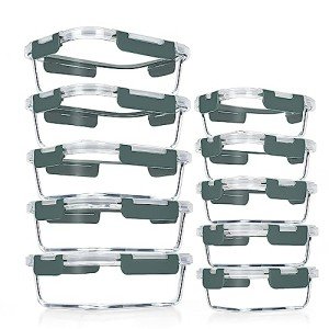 10 Pack Airtight Glass Meal Prep Containers Set