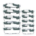 10 Pack Airtight Glass Meal Prep Containers Set