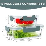 10 Pack Airtight Glass Meal Prep Containers Set