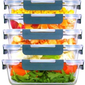 Brieftons 5-Pack Glass Food Storage Containers, 850ml