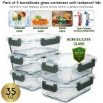 Brieftons 5-Pack Glass Food Storage Containers, 850ml