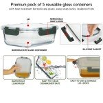 Brieftons 5-Pack Glass Food Storage Containers, 850ml