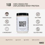 Naked WHEY 1LB 100% Grass Fed Unflavored Whey Protein Powder - US Farms, Only 1 Ingredient, Undenatured - No GMO, Soy or Gluten - No Preservatives - Promote Muscle Growth and Recovery - 15 Servings