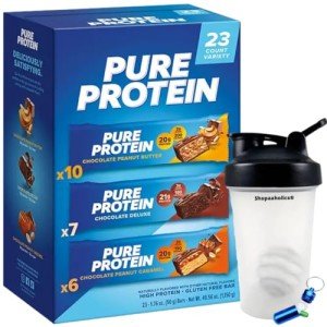 Chocolate Protein Bar Variety Pack with Shaker Bottle