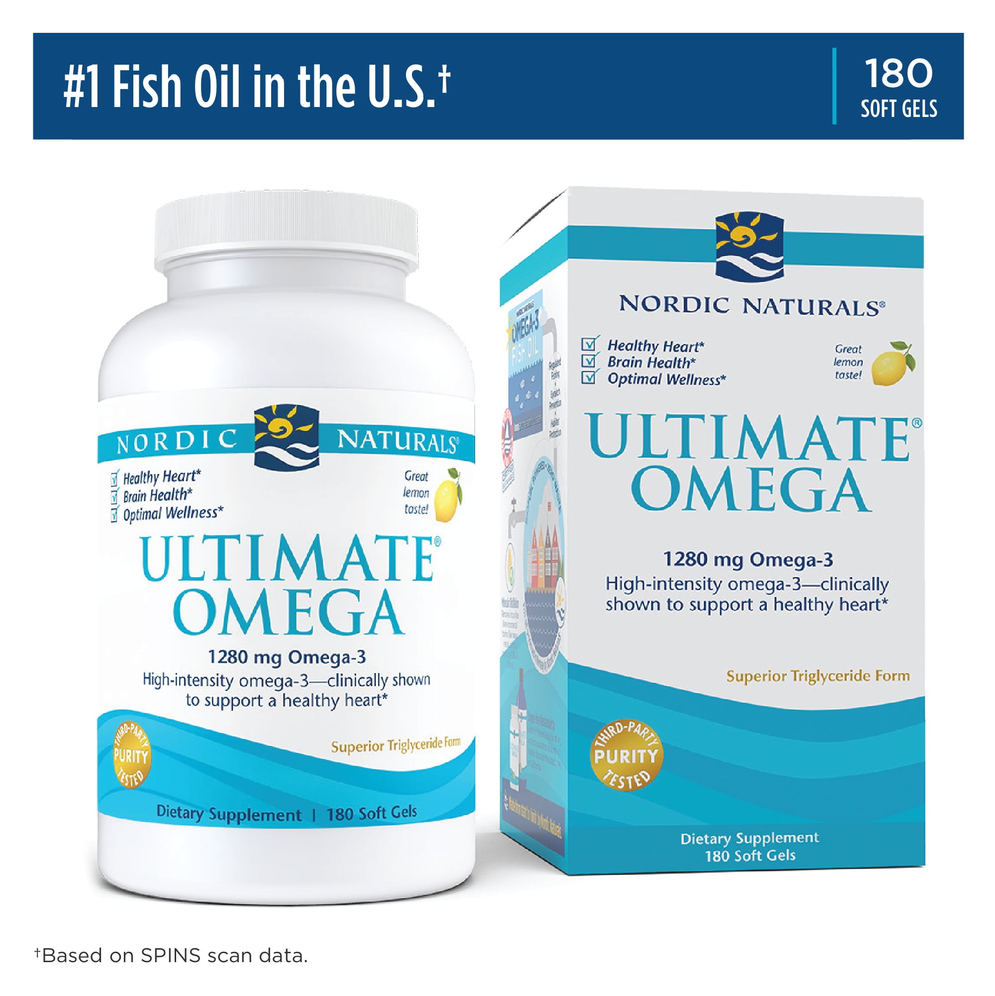 Ultimate Omega-3 Lemon Softgels 180ct, High Dose, Non-GMO