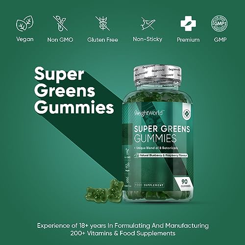 Energy-Boosting Vegan Super Greens Gummies with Blueberry & Raspberry