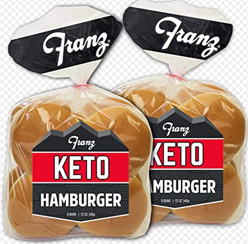 Franz Bakery Keto Hamburger Buns (16ct) + Keto Lifestyle Guide, 12oz (Pack of 2)