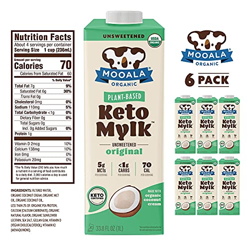 Organic Keto Mylk with < 1g Carb, 32 Fl Oz (Pack of 6)