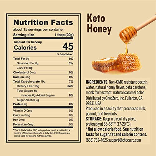 ChocZero Sugar Free Honey - Keto friendly, vegan (1 Jar, 10.5oz)