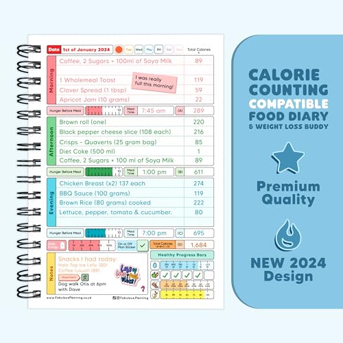 Blue Calorie Counting Diet Journal with Stickers