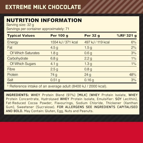 Gold Standard Whey Protein Powder - Extreme Milk Chocolate, 2.27kg