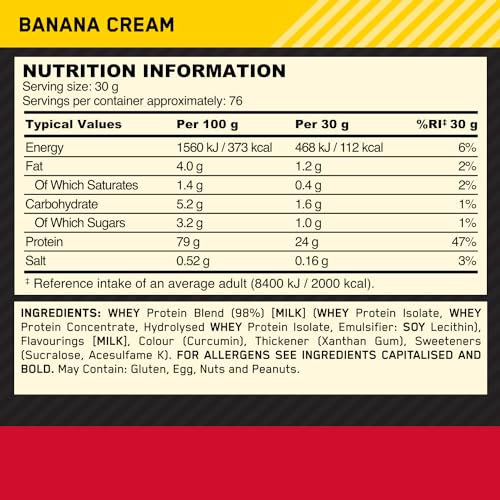 Gold Standard Whey Protein Powder - Banana Cream Flavor