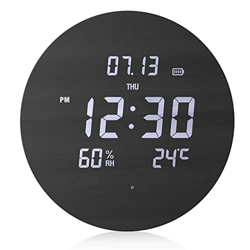 Silent 12" LED Wall Clock with Temperature/Humidity, Three Modes
