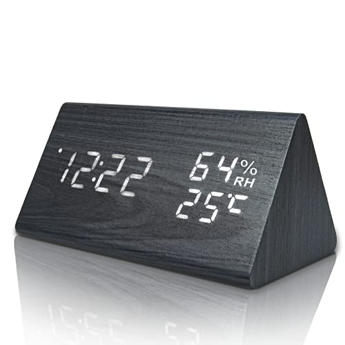Wooden LED Alarm Clock with Humidity & Temperature
