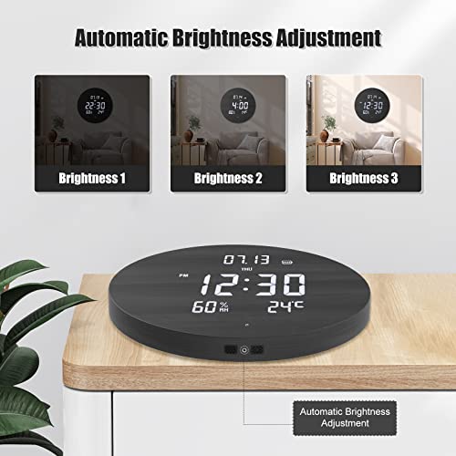 Silent 12" LED Wall Clock with Temperature/Humidity, Three Modes