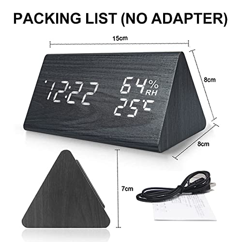 Wooden LED Alarm Clock with Humidity & Temperature