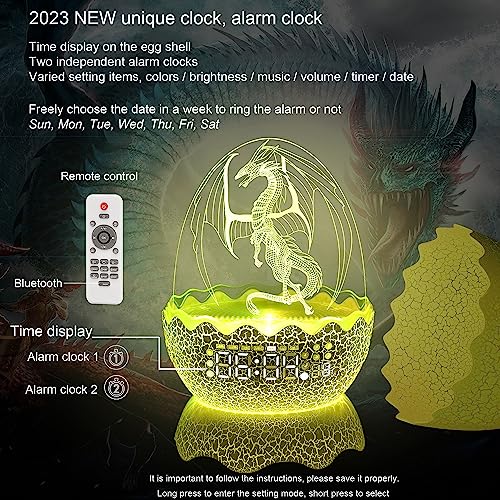Dragon Egg Alarm Clock/Night Light/White Noise/Bluetooth Speaker