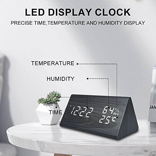 Wooden LED Alarm Clock with Humidity & Temperature