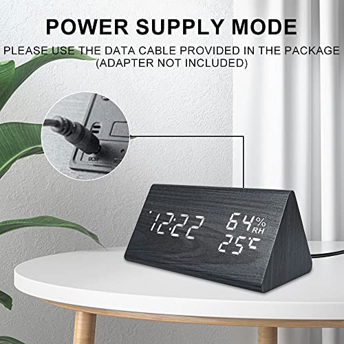 Wooden LED Alarm Clock with Humidity & Temperature