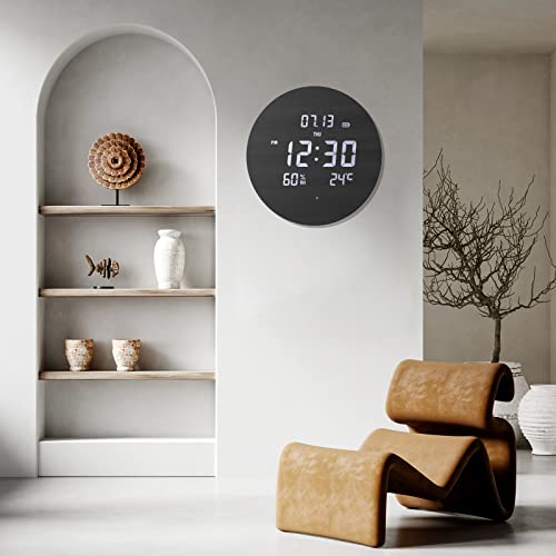 Silent 12" LED Wall Clock with Temperature/Humidity, Three Modes
