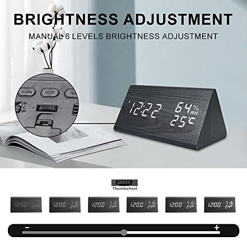 Wooden LED Alarm Clock with Humidity & Temperature