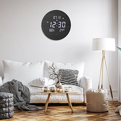Silent 12" LED Wall Clock with Temperature/Humidity, Three Modes