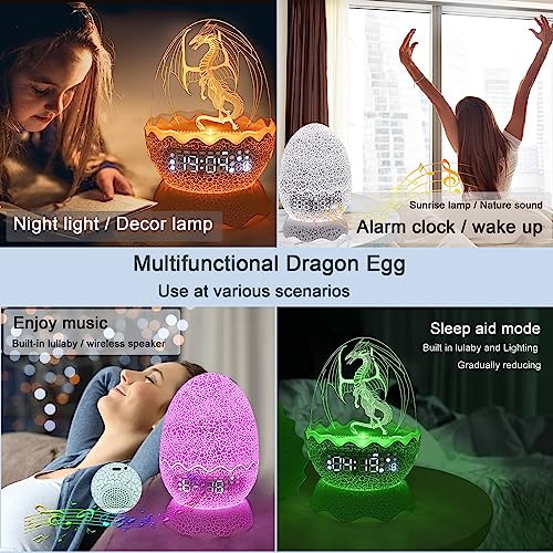 Dragon Egg Alarm Clock/Night Light/White Noise/Bluetooth Speaker