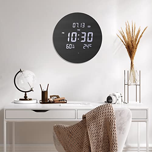 Silent 12" LED Wall Clock with Temperature/Humidity, Three Modes